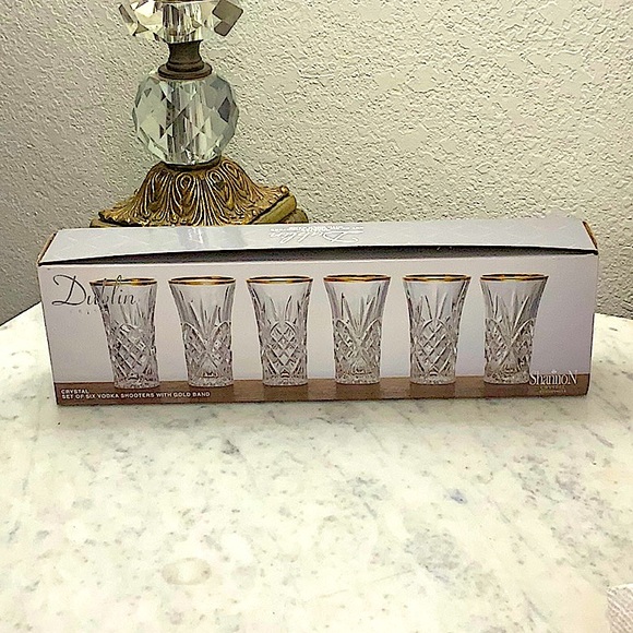 GODINGER DUBLIN CRYSTAL VODKA SHOOTERS GOLD TRIM SET OF 6 - Picture 6 of 8